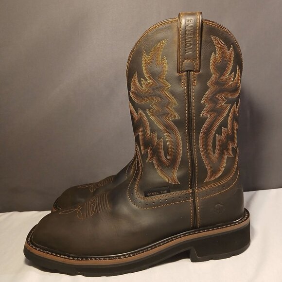 Wolverine Mens Rancher Work Boots 7.5M Brown Leather Mid Calf Steel Toe Western - Picture 12 of 16
